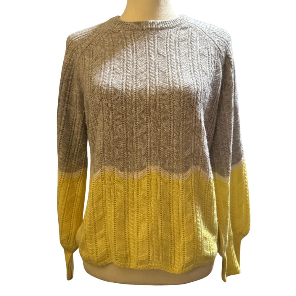 Design History 100% Cashmere Dip Dye Ombre Sweater, Gray To Yellow, Size Medium